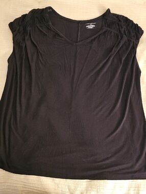 Lane Bryant Black Ruched Sleeve V-Neck Tank